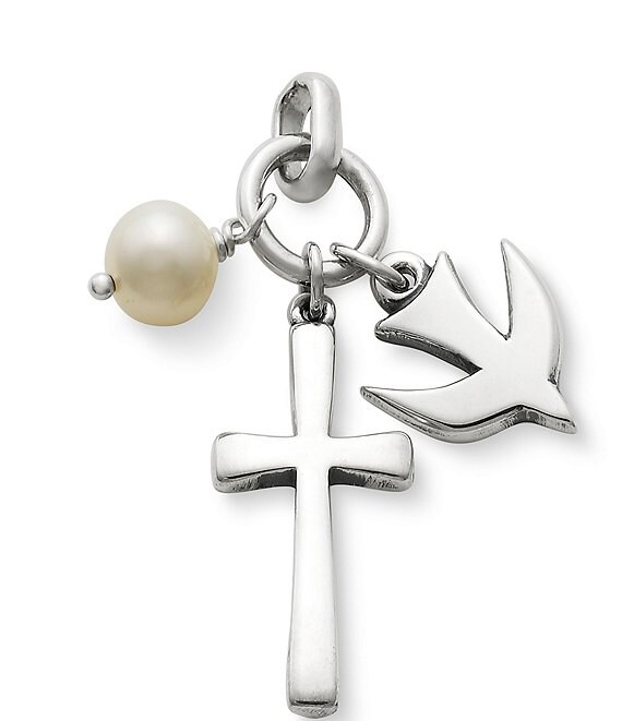 James Avery Faithful Spirit Cross Stainless Steel Pendant with Pearl