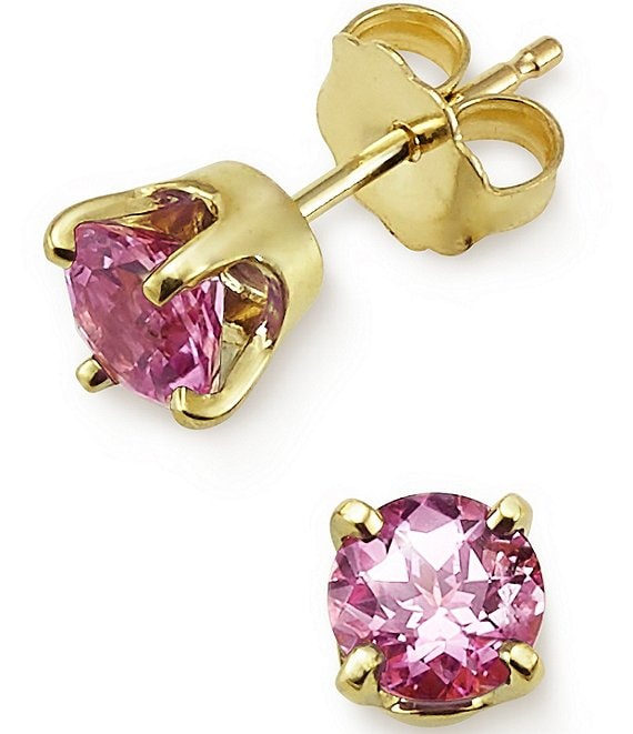 Birthstone Stud Earrings in 14K Gold or 14K White Gold - Pink Sapphire