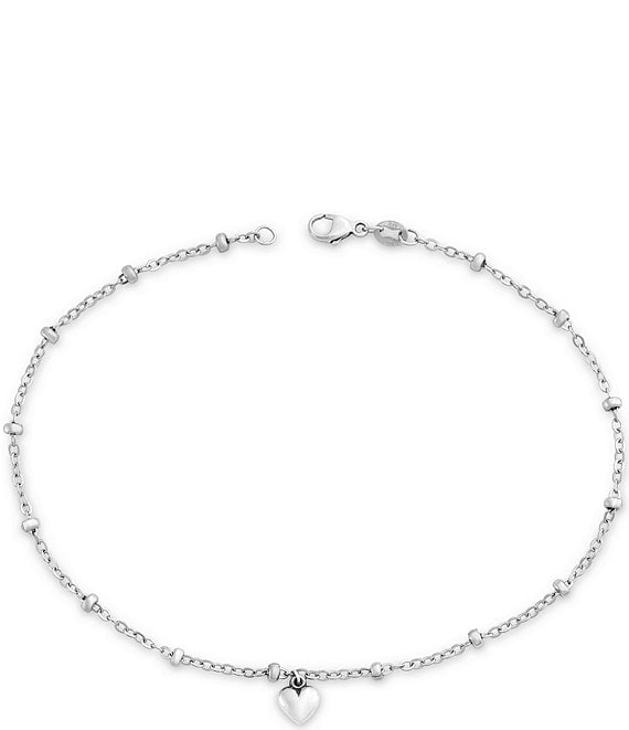 Color:Sterling Silver - Image 1 - Heart Drop Ankle Bracelet