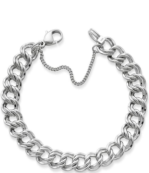 Color:Sterling Silver - Image 1 - Heavy Double Curb Chain Charm Bracelet