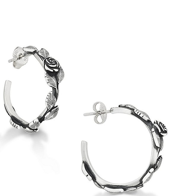 James Avery Long Stemmed Rose Sterling Silver Hoop Earrings
