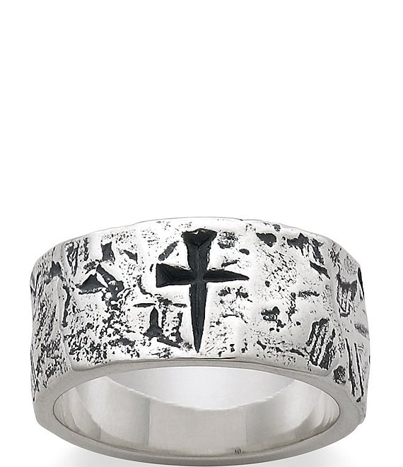 Stainless Steel Black And Silver Textured Cross Ring Free Gift Packaging 