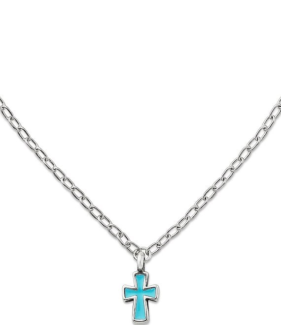 Color:Sterling Blue - Image 1 - Petite Blue Enamel Cross Necklace