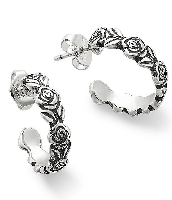 Color:Sterling Silver - Image 1 - Rose Hoop Earrings