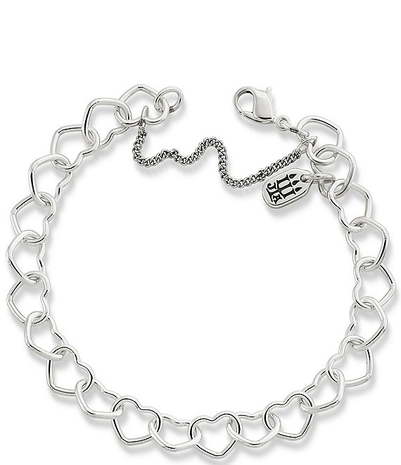 Color:Sterling Silver - Image 1 - Sterling Silver Connected Hearts Charm Bracelet