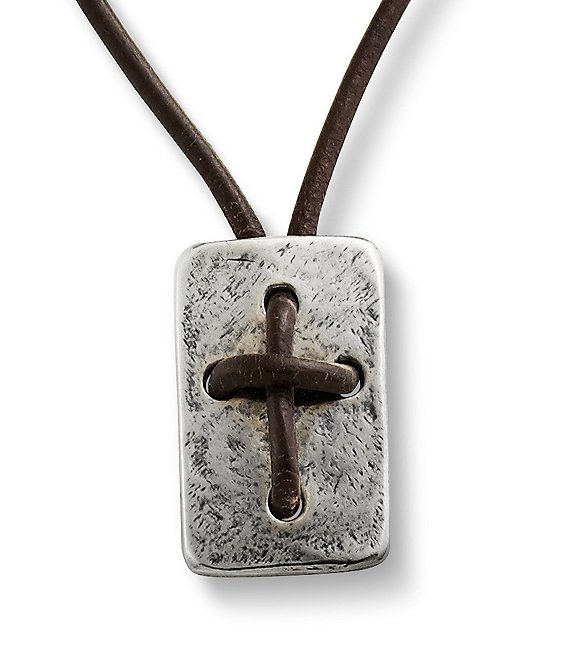 James Avery Sterling Silver Hand Knotted Leather Cross Shield Necklace