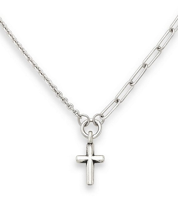 James Avery Sterling Silver Paired Chains Cross Short Pendant