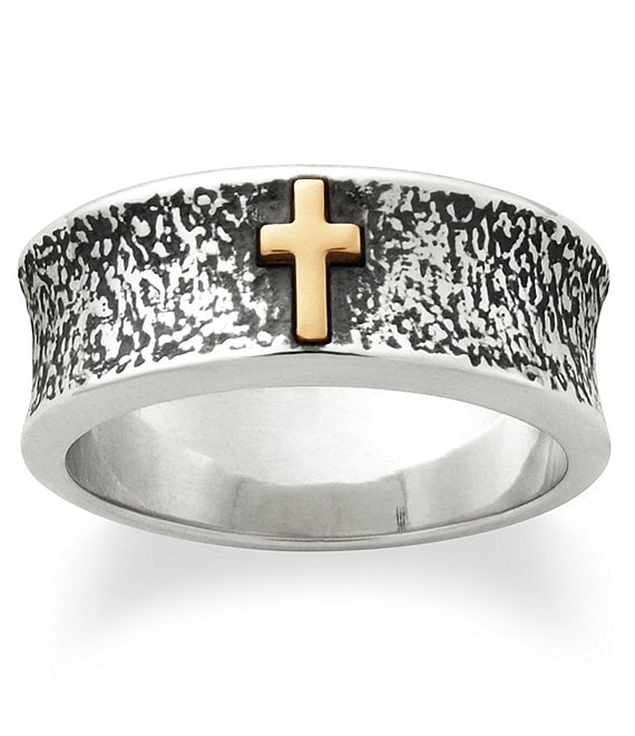 James Avery Textured Silver Band with 14K Gold Cross