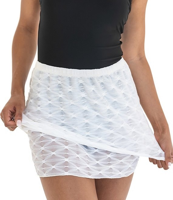 Janela Bay Solid Bow Texture Mesh Double Layer Swim Cover-Up Skirt