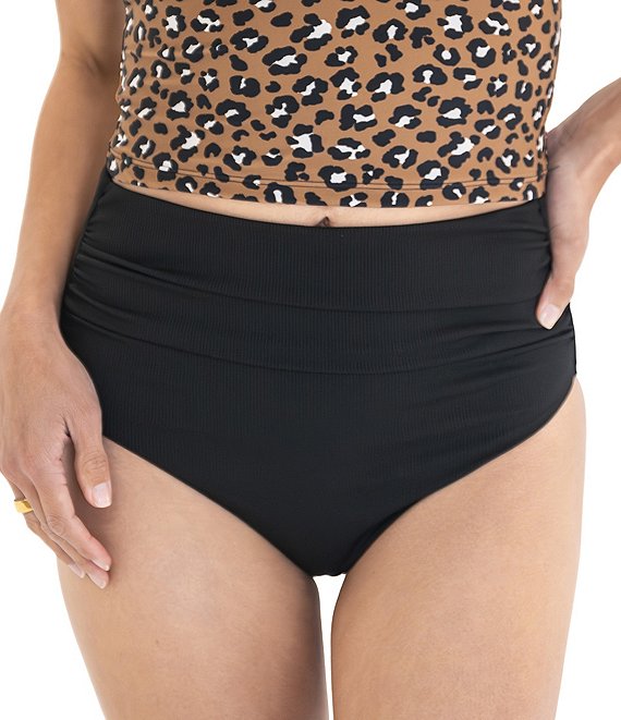 Janela Bay Solid Ribbed Texture High Waist Pull-On Swim Bottom