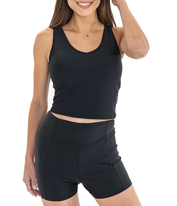 Janela Bay Solid V-Neck Long Tankini Swim Top & Solid Double Layered Swim Boy Short