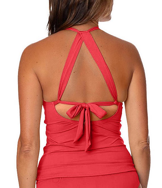 Jantzen Solid Louise V-Neck Underwire Shirred Tankini Swim Top