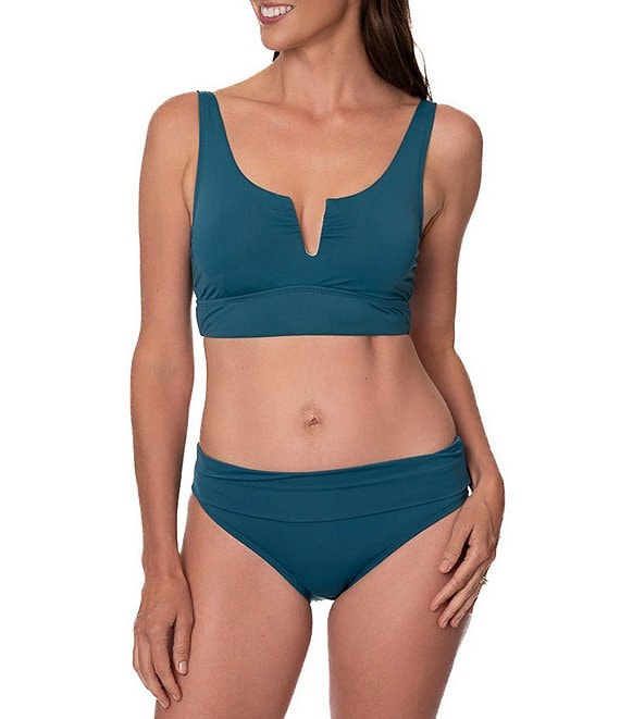 Jantzen Solid Split V-Neck Underwire Midkini Swim Top & Solid Convertible Hipster Swim Bottom