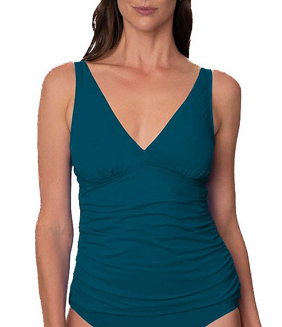 Jantzen Solid V-Neck Tie Back Underwire Tankini Swim Top