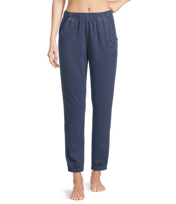 Jasmine & Ginger French Terry Elastic Waist Drawstring Coordinating Lounge Joggers, Dark Denim - Image 1