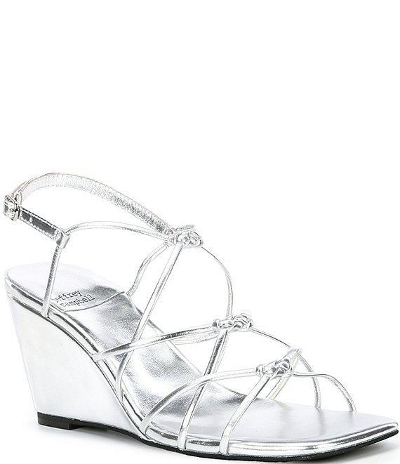 Jeffrey Campbell Socialz Metallic Leather Strappy Wedge Sandals