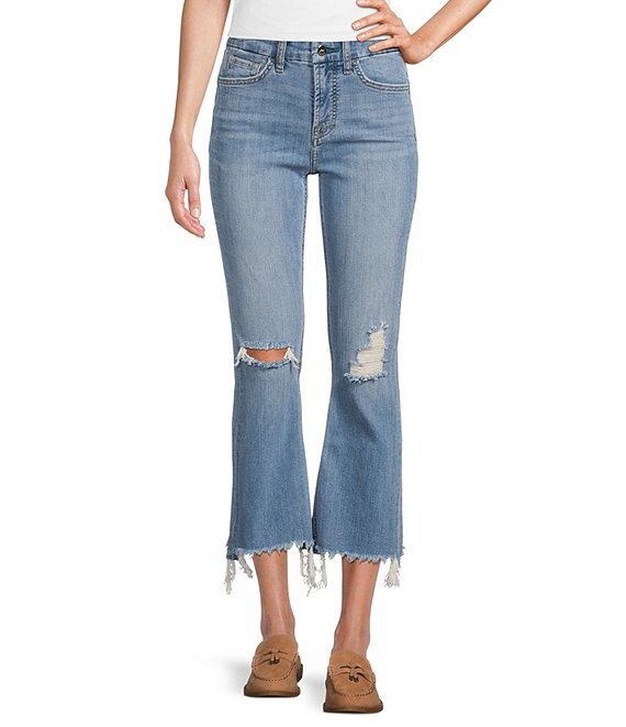 JEN7 by 7 for All Mankind Kick Destroy Cropped Mid Rise Flare Leg Jeans ...