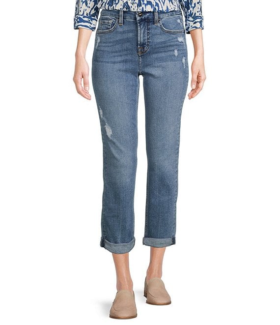 JEN7 by 7 for All Mankind Mid Rise Slim Straight Distressed Boyfriend ...