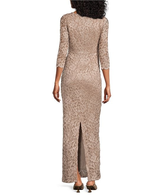 jessica howard ivory lace dress Women's 3/4-Sleeve Side Tuck Gown - Champagne Vintage dresses