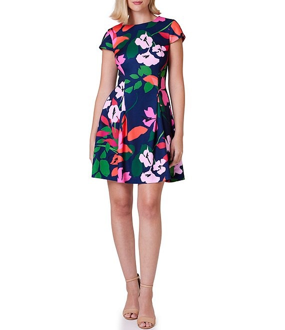 Jessica Howard Cap Sleeve Crew Neck Floral Scuba Dress | Dillard's