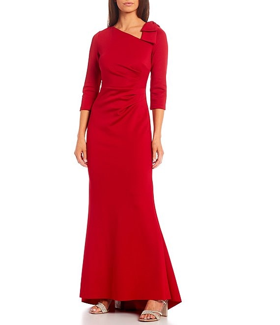 Color:Ruby Red - Image 1 - 3/4 Elbow Sleeve Asymmetrical Neck Side Tuck Gown