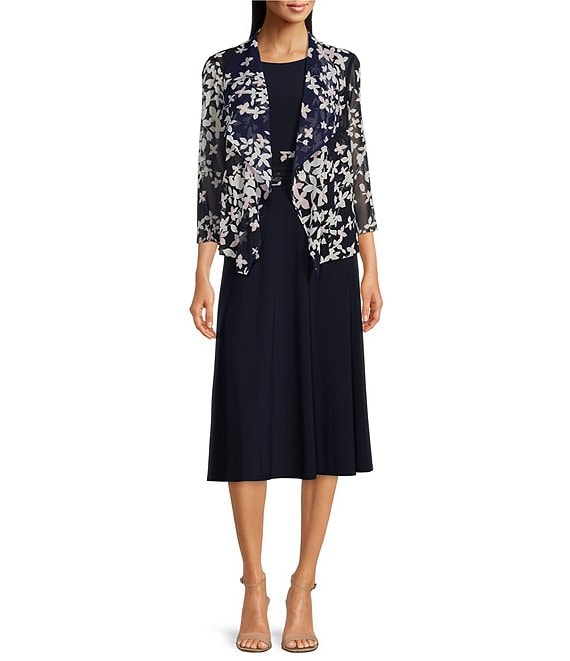 Jessica Howard Floral Print 3/4 Sleeve Ruched Waist 2-Piece Jacket ...