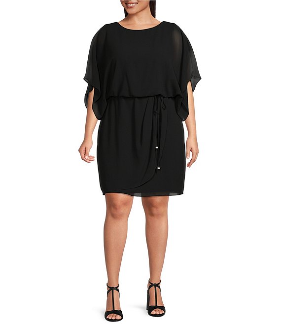Color:Black - Image 1 - Plus Size Short Dolman Sleeve Round Neck Blouson Dress