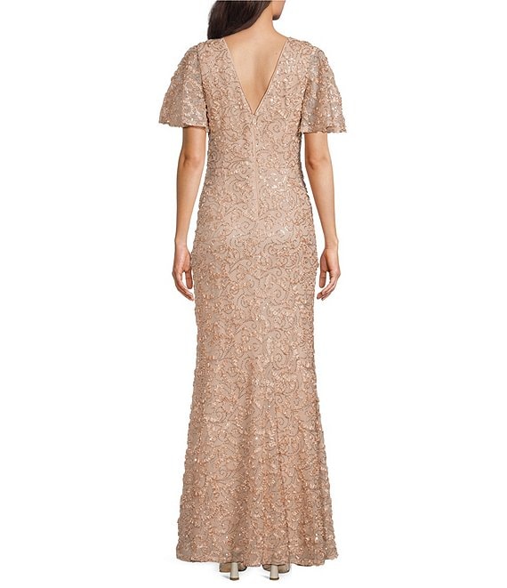 jessica howard champagne dress V-Neck Flutter Sleeve Soutache Gown Cocktail dress white flowy lace dress Special occasion dress for girls 60.75 L Color:Satin Steel Blue