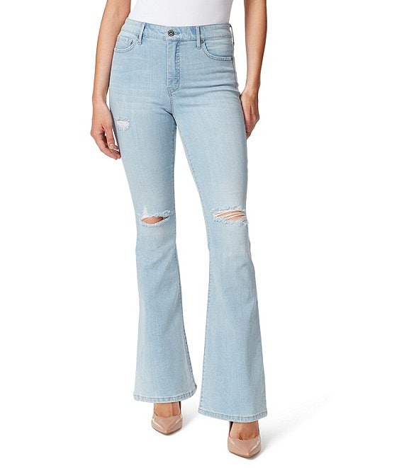 Color:Blinding Love - Image 1 - Adored High Rise Flare Leg Distressed Detail Jeans