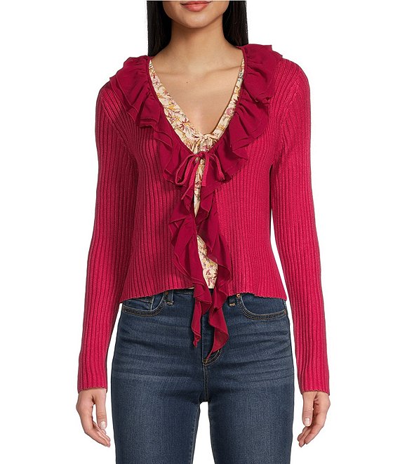 Jessica Simpson Aurier Ruffle Trim Cardigan