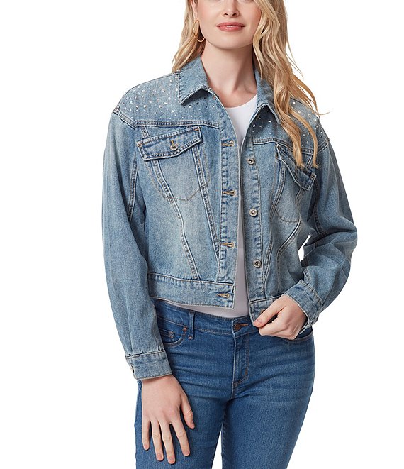 Jessica Simpson Austin Rhinestone Button Front Denim Jacket | Dillard's