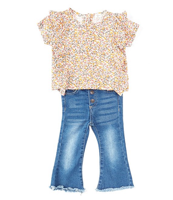Jessica Simpson Baby Girls 12-24 Months Short-Sleeve Ditsy-Floral-Printed  Tee & Flare Leg Jeans Set