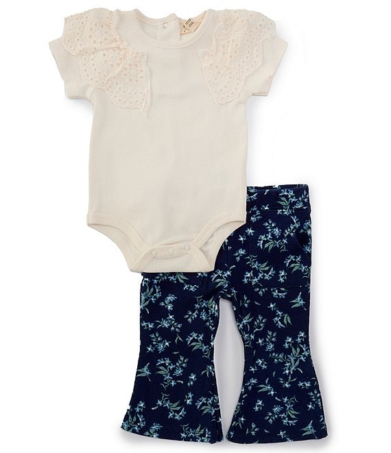 Jessica Simpson Baby Girls Newborn 9 Months Eyelet Embroidered Sleeve Bodysuit Printed Flare Leg Leggings Set Dillard s