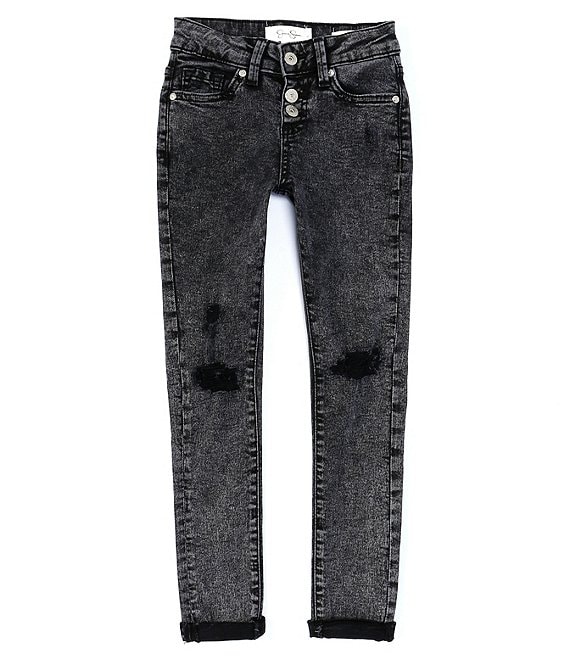 Color:Black Wash - Image 1 - Big Girls 7-16 Mid-Rise Emma Destructed Skinny Jeans