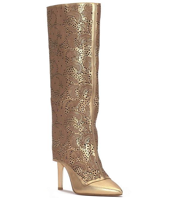 Color:Gold - Image 1 - Brykia2 Perforated Foldover Tall Boots