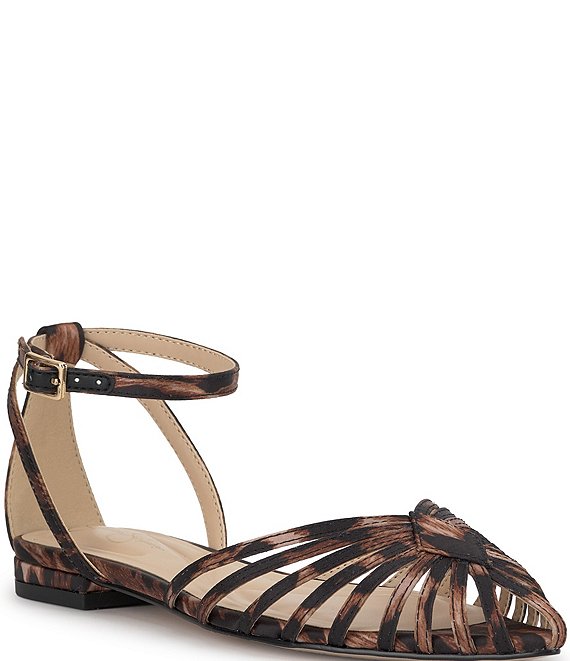 Jessica Simpson Eulean Leopard Caged Ankle Wrap Flat Sandals