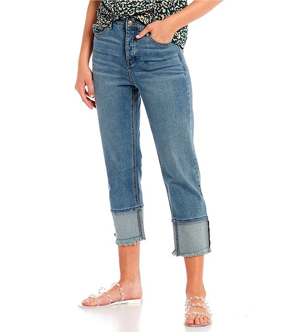 Jessica Simpson High Rise Throwback Frayed Detail Crop Straight Jeans ...