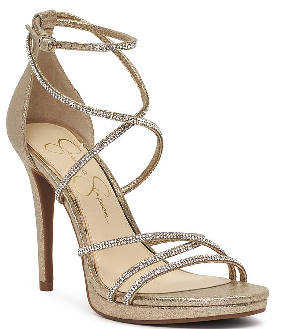 Jessica Simpson Jaeya Metallic Rhinestone Strappy Dress Sandals | Dillard's