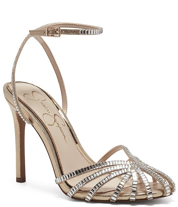 Color:Gold - Image 1 - Jileta Jewel Embellished Ankle Strap Dress Sandals