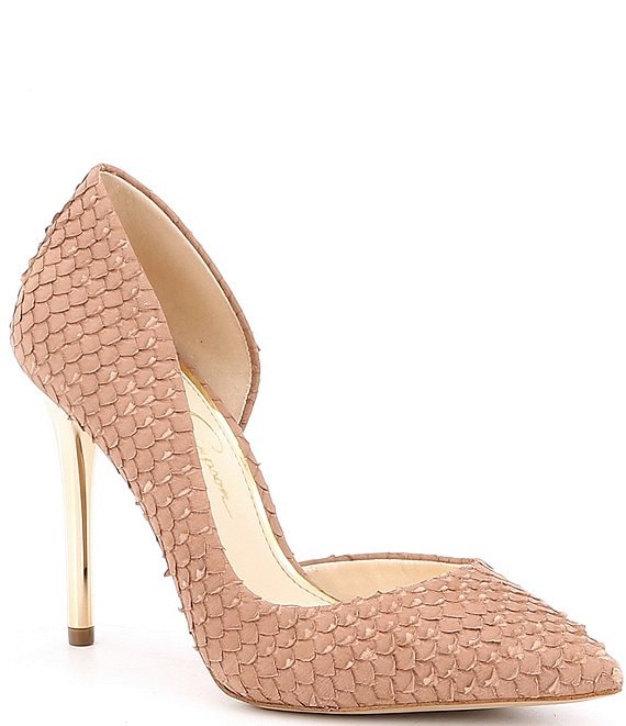 Color:Dusty Mauve - Image 1 - Lucina Snake Embossed Iridescent Heel Pumps