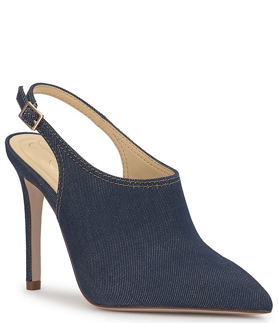 Jessica Simpson Pavie Denim Pointed Toe Heeled Mules