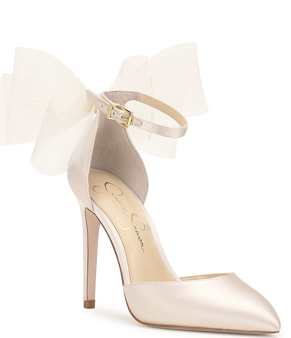 Color:Off White - Image 1 - Phindies Oversized Tulle Bow Dress Pumps