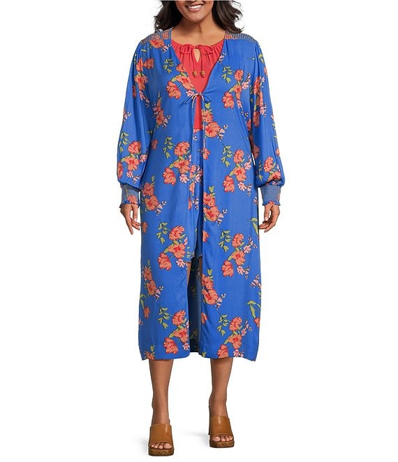 Jessica Simpson Plus Size Amalia Floral Deep V Neck Long Bishop