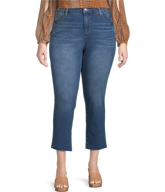 Color:Get On With It - Image 1 - Plus Size Spotlight Straight Leg High Rise Distressed Detail Crop Jeans