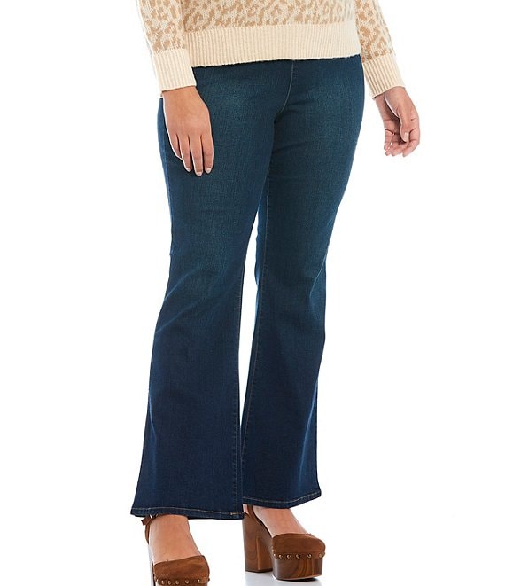 Color:Flawless - Image 1 - Plus Size Stretch Pull-On Flare Leg Jeans