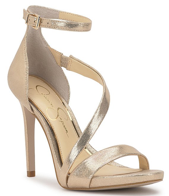 Jessica Simpson Rayli Metallic Ankle Wrap Stiletto Dress Sandals