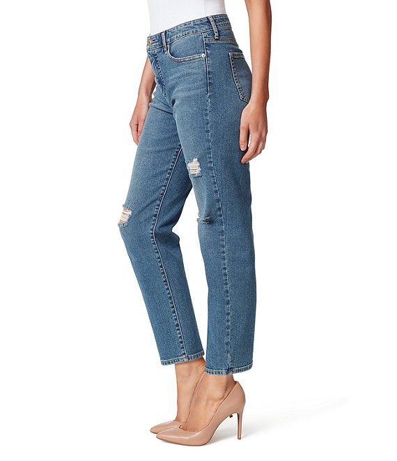 Color:On The Run - Image 1 - Spotlight Destructed Detail High Rise Straight Jeans