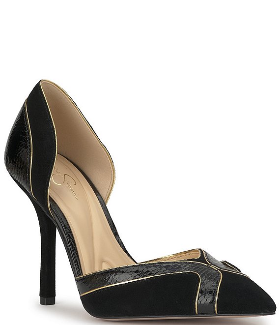 Jessica Simpson Vuley Suede Snake Embossed Trim d'Orsay Pumps