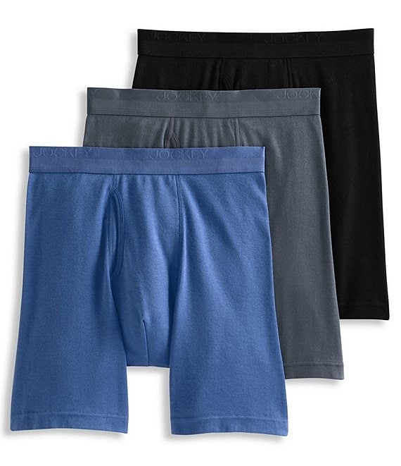 Jockey Signature Pima Cotton Mid-Rise 7.5#double; Inseam Boxer Briefs 3-Pack, Nerves of Steel/Black/Hazy Blue - Image 1