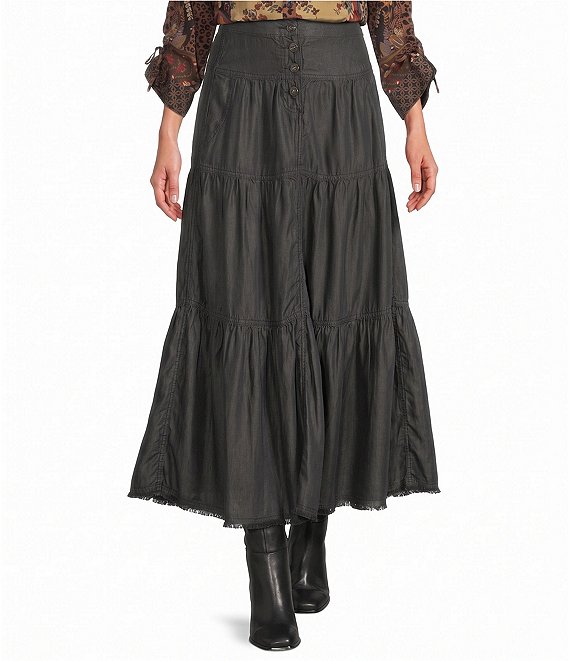 John Mark Denim Elastic Back Tiered A-Line Skirt
